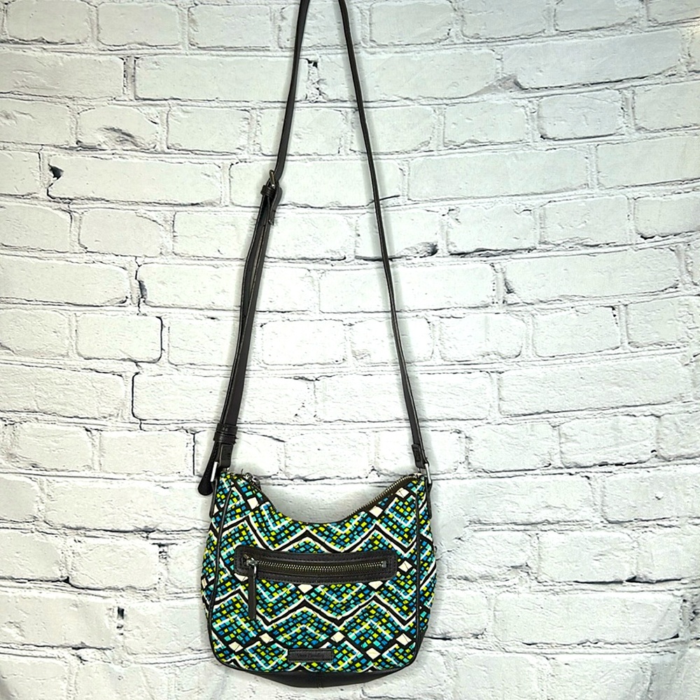 Vera Bradley Green Brown Crossbody Handbag Purse Excellent Condition